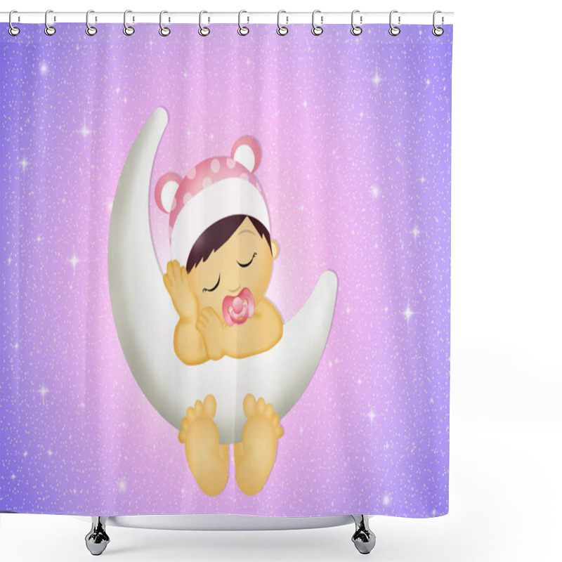 Personality  Baby Girl On The Moon Shower Curtains