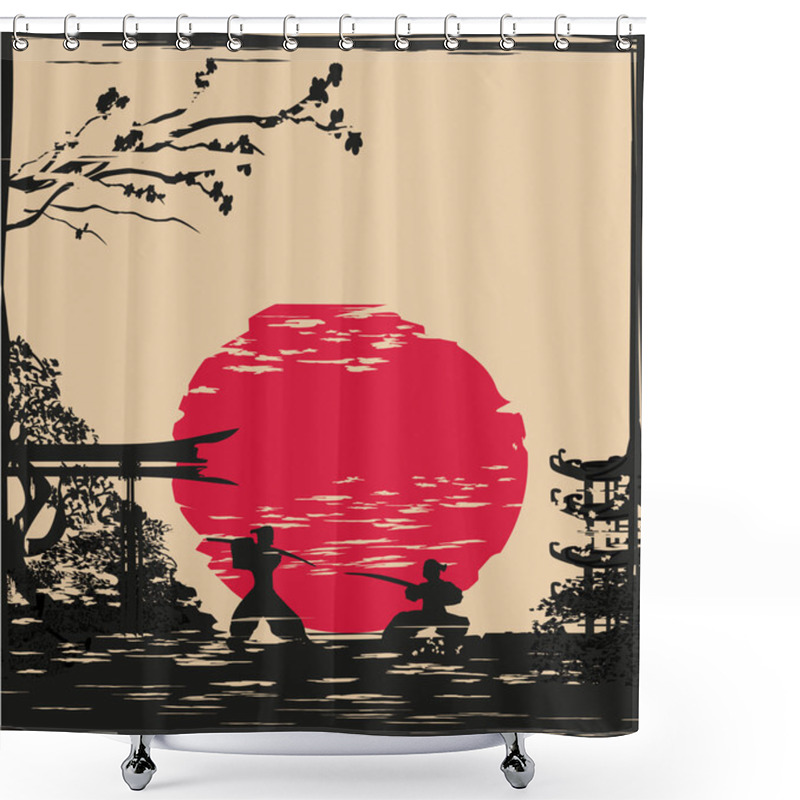 Personality  Japanese Samurai Fighter Card Shower Curtains