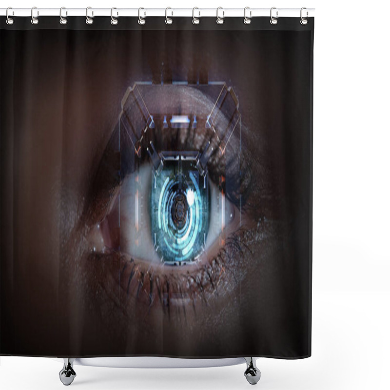 Personality  Close Up Of Woman Eye In Process Of Scanning Shower Curtains