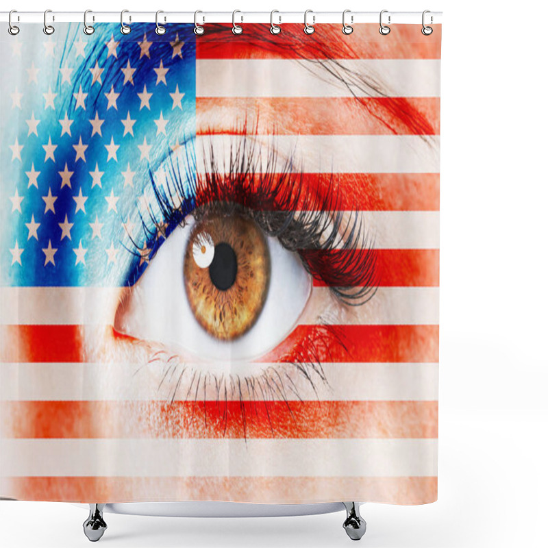 Personality  Close Up Image Of Human Eye With USA Flag Over Skin Shower Curtains