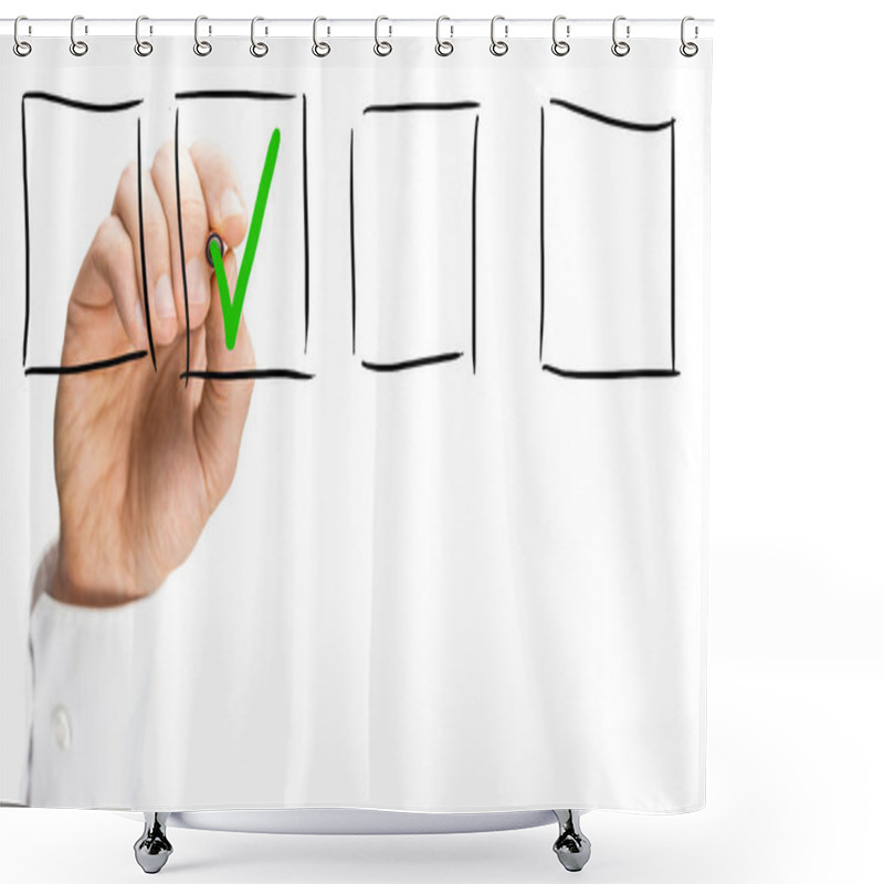 Personality  Man Ticking A Check Box On A Virtual Interface Shower Curtains