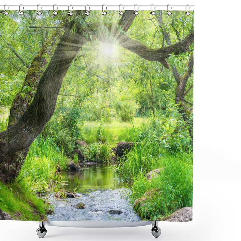 Personality  Stream In The Tropical Forest Shower Curtains