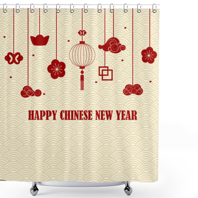 Personality  Chinese New Year Greeting Card Shower Curtains