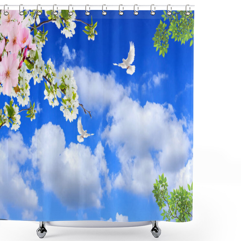 Personality  3d Flower , Butterfly Sky And Flower Home Brick Wall Background Shower Curtains