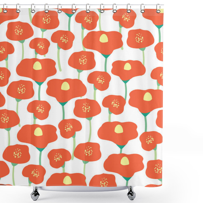 Personality  Seamless Vector Background Poppy Flower Field. Red Poppies Meadow On White Background. Retro Floral Background. Hand Drawn Vintage Florals. Wrapping, Wallpaper, Fabric, Scrapbooking, Web Design, Women Shower Curtains