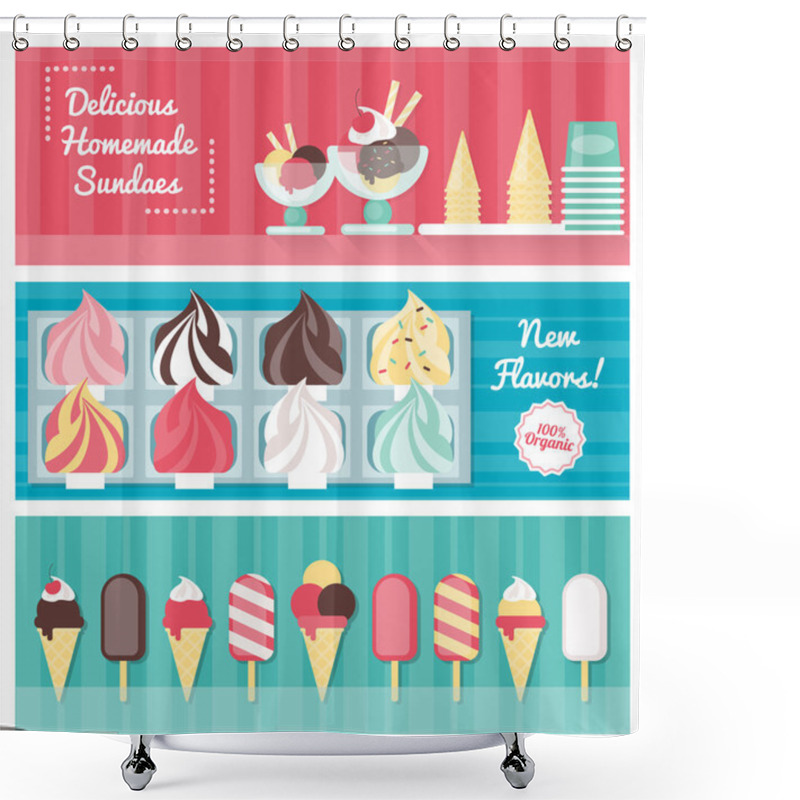 Personality  Ice Cream Banner Set Shower Curtains