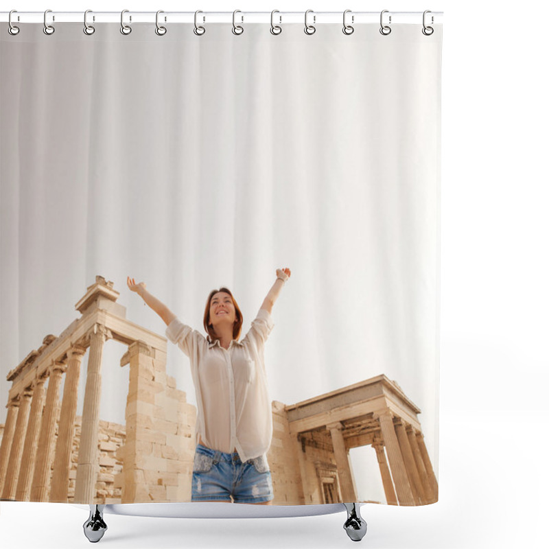 Personality  The Tourist Near The Acropolis Of Athens, Greece Shower Curtains