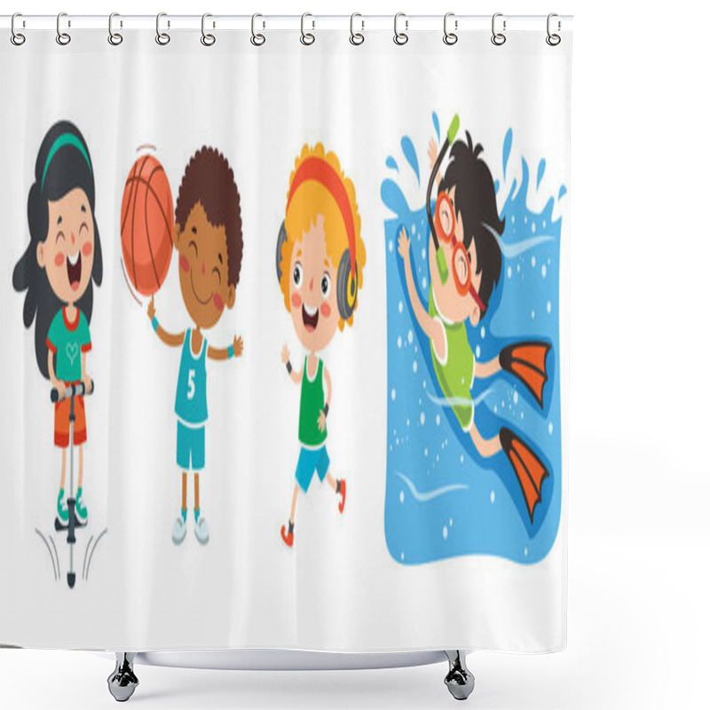 Personality  Happy Kids Making Various Sports Shower Curtains