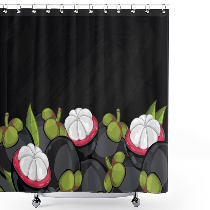 Personality  Mangosteen Fruit Composition On Chalkboard, Vector Shower Curtains