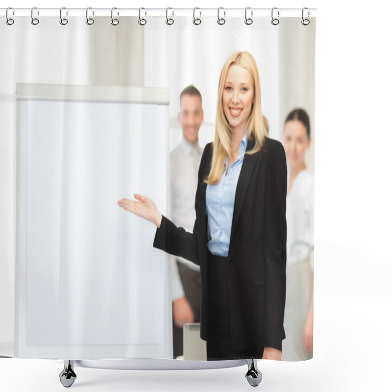 Personality  Businesswoman With Flipchart In Office Shower Curtains