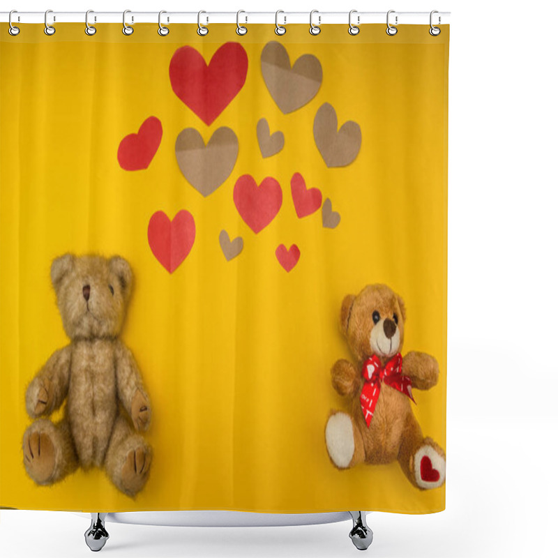 Personality  A Lot Of Hearts And Two Teddy Bears On The Yellow Background Shower Curtains