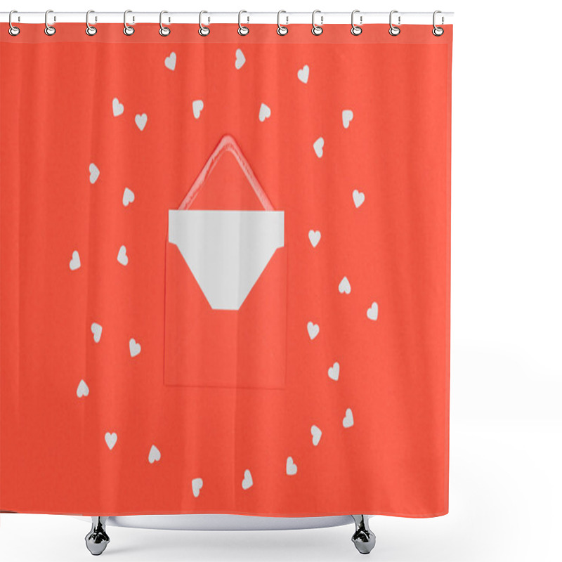 Personality  Close-up View Of Red Envelope With White Card And Small Hearts Isolated On Red  Shower Curtains