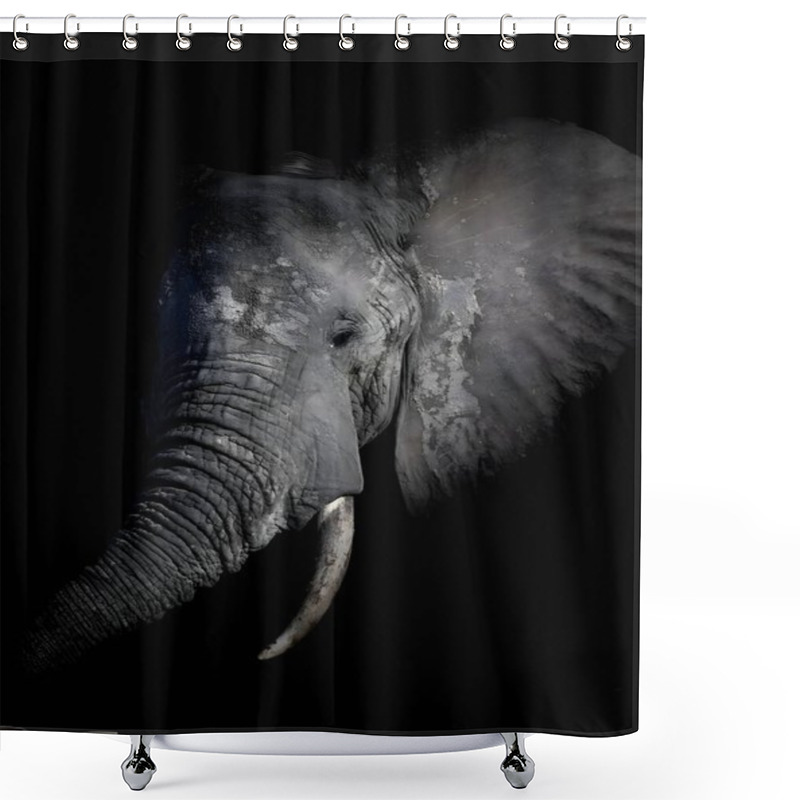 Personality  An Evocative Portrait Of An Elephant In A Dramatic Black Background, Highlighting Its Rugged Texture, Serene Expression, And Timeless Beauty. Shower Curtains