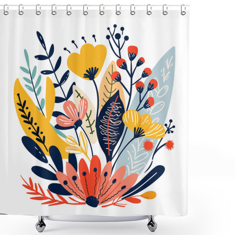 Personality  Colorful Floral Design Featuring Array Stylized Flowers Leaves. Artistic Botanical Composition Vivid Reds, Yellows, Blues, Greens. Nature Themed Graphic Suitable Variety Creative Projects Shower Curtains