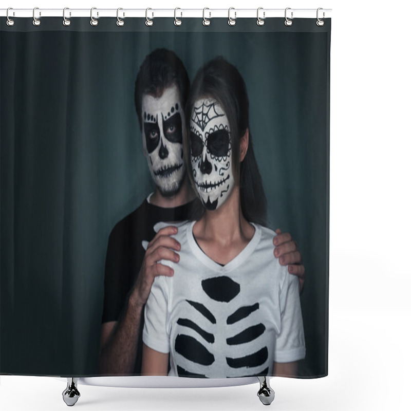 Personality  Couple In Love With Sugar Skull Face Art Shower Curtains