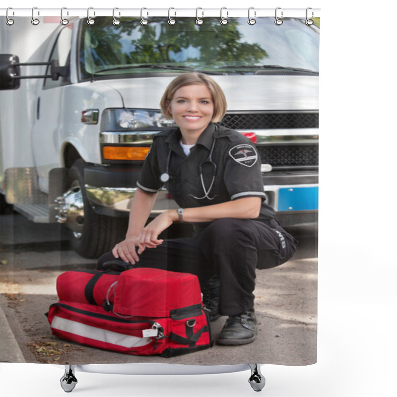 Personality  Happy Paramedic Portrait Shower Curtains