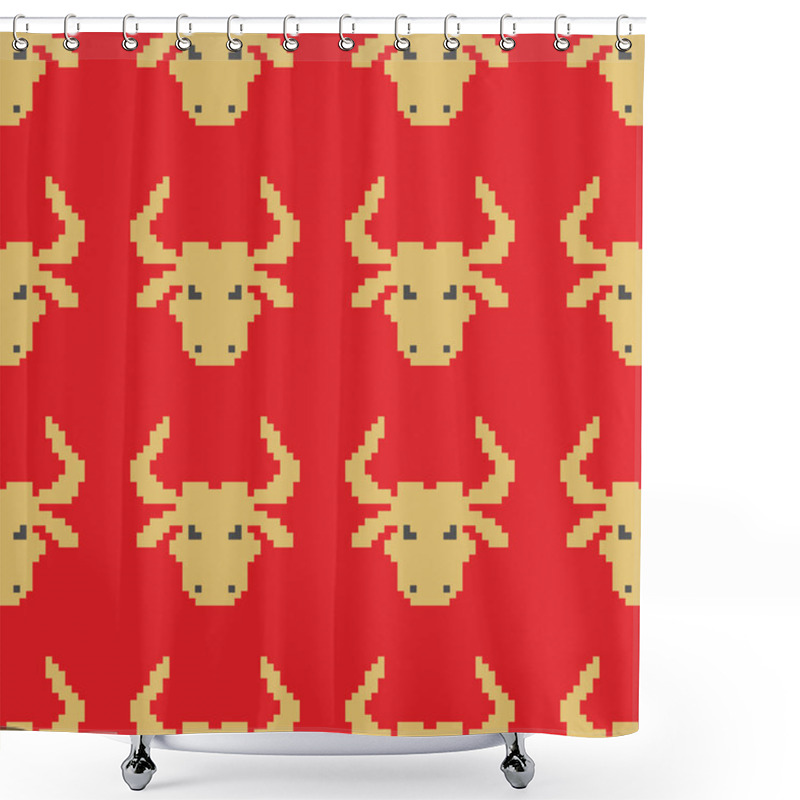 Personality  Seamless Pattern With Pixel Bulls-symbol Of The New Year. Chinese New Year. Vector Of The Astrological Sign Of The Bull. Shower Curtains