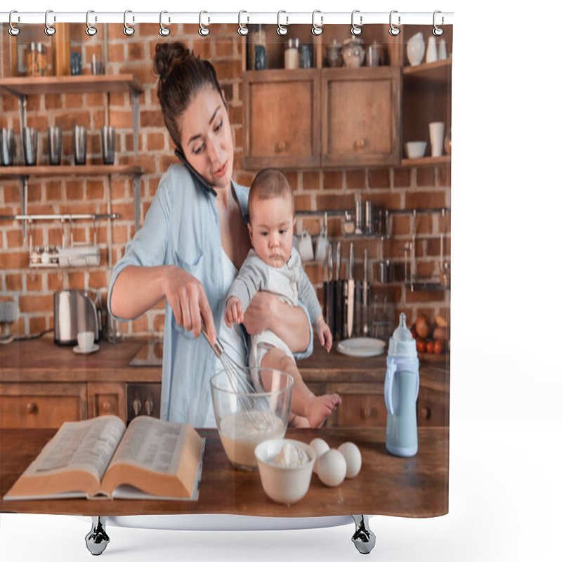 Personality  Mother And Son Baking Cookies Shower Curtains