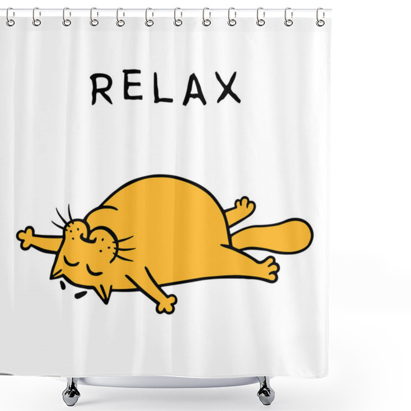 Personality  Cute Funny Orange Cat Breathes In The Sun. Vector Illustration. Shower Curtains