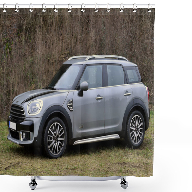 Personality  STECHOVICE, CZECH REPUBLIC - JANUARY 12, 2018: MiniCooper Countryman In Stechovice, Czech Republic, January 12, 2018. Shower Curtains