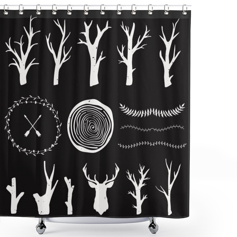 Personality  Vector Graphic Set With Forest Design Elements. Branches, Tree Rings, Leaf Dividers. Tribal And Boho Style. Rustic Design. Shower Curtains