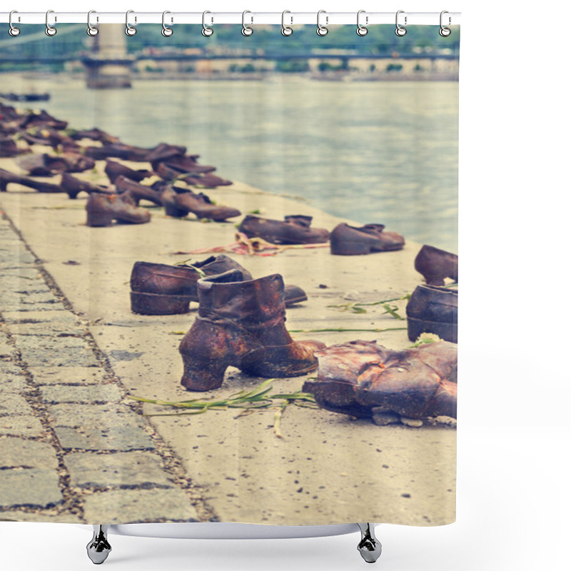 Personality  Metal Shoes Along Danube River In Budapest Shower Curtains