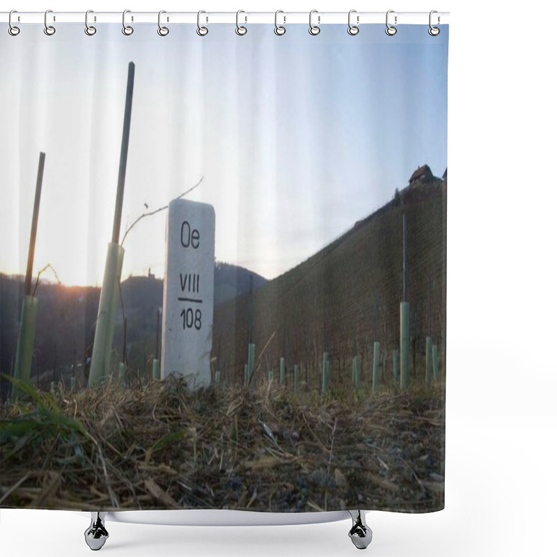 Personality  A Border Stone At The State Border, Migration And Border Crossing Shower Curtains