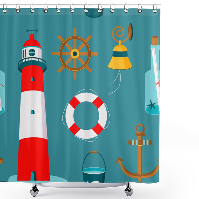 Personality  Seamless Pattern Of Nautical Maritime Symbols Shower Curtains