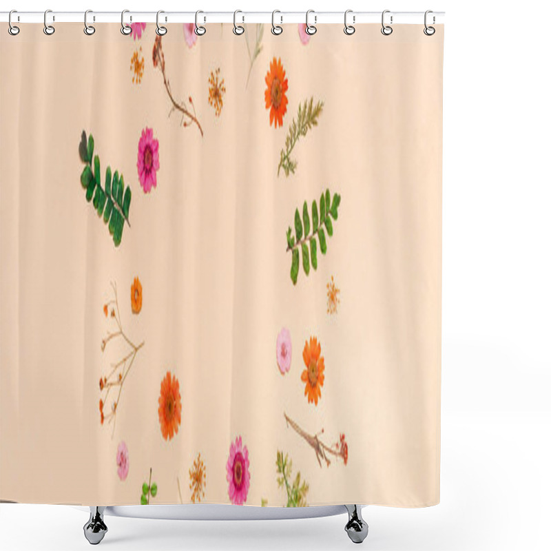 Personality  Frame Made Of Dried Flowers And Leaves Shower Curtains