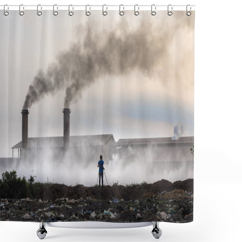 Personality  Air Pollution With Black Smoke From Chimneys And Industrial Waste. Shower Curtains