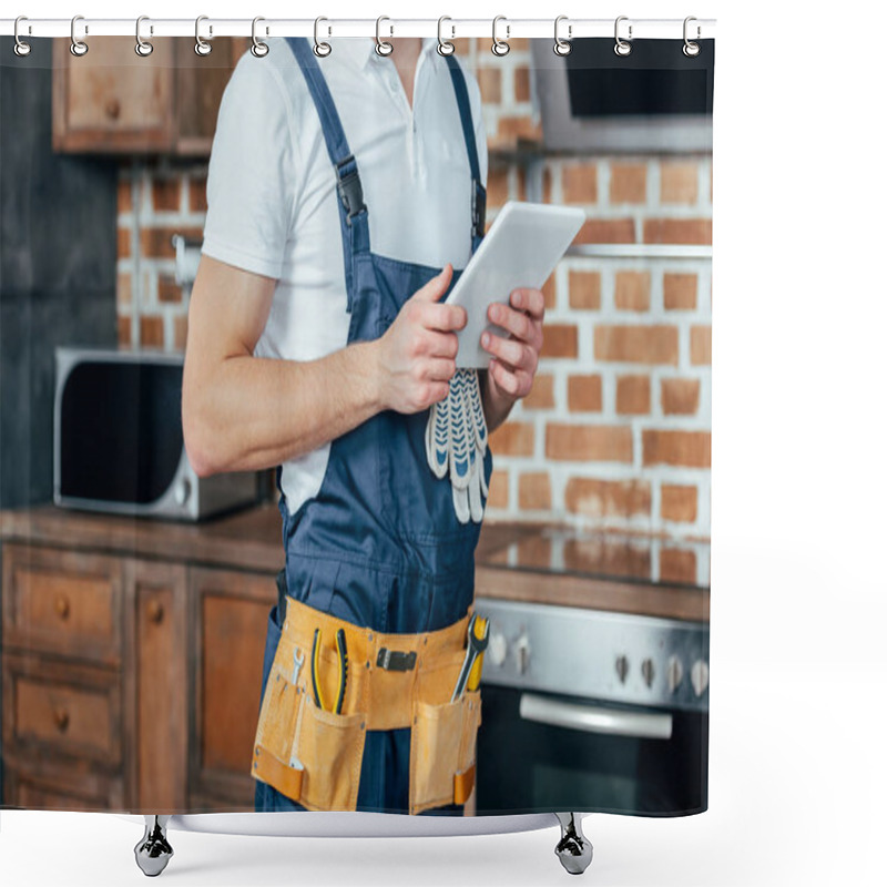 Personality  Cropped Shot Of Professional Home Master Using Digital Tablet  Shower Curtains