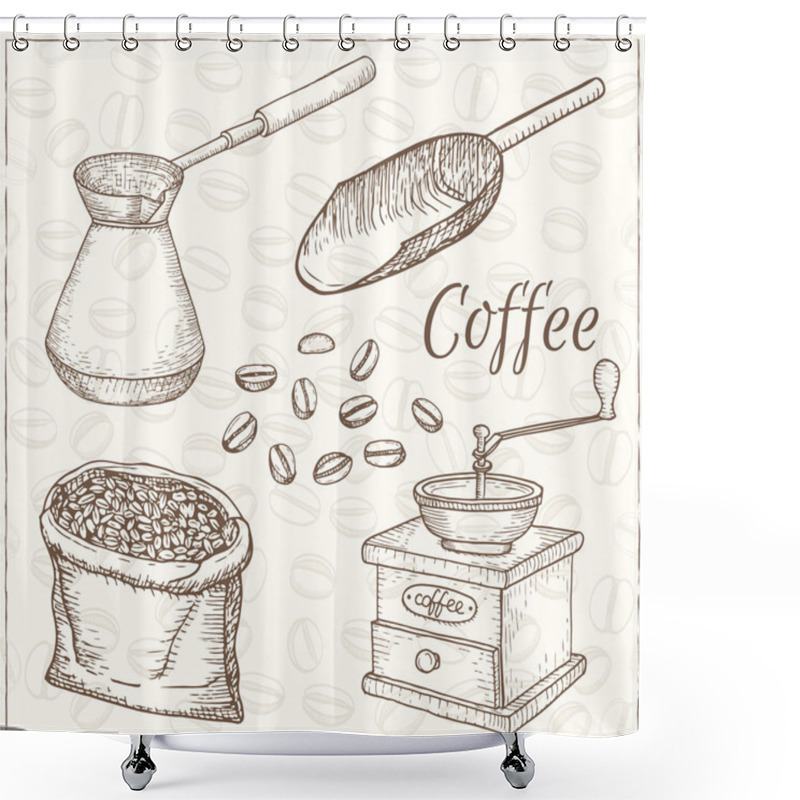 Personality  Simple Coffee Theme Sketches Shower Curtains