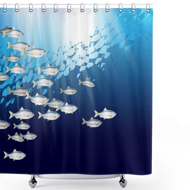 Personality  School Of Herring Baltic Fish. Marine Life. Shad Vector Illustration Optimized From To Be Used In Background Design, Decoration, Shower Curtains