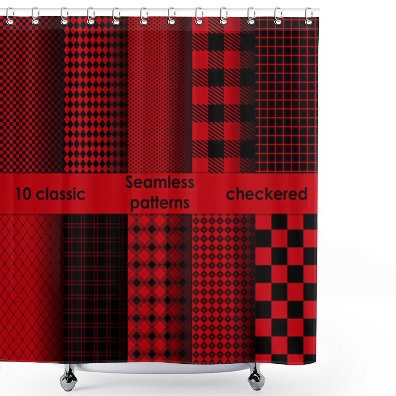 Personality  Set Of Checkered Simple Red And Black Fabric Seamless Pattern. Shower Curtains