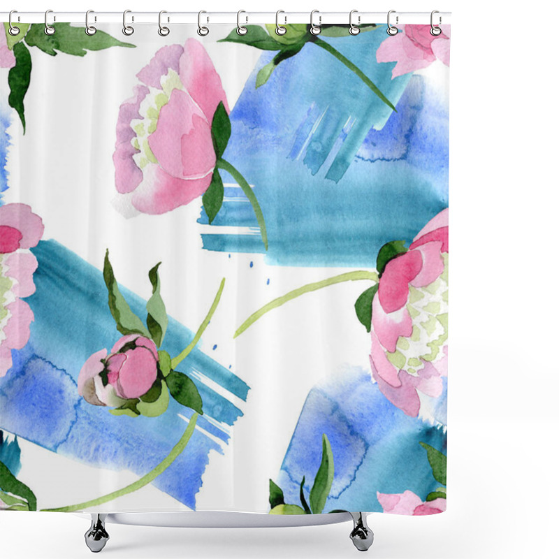 Personality  Beautiful Pink Peony Flowers With Green Leaves Isolated On White Background. Watercolour Drawing Aquarelle. Seamless Background Pattern. Fabric Wallpaper Print Texture. Shower Curtains