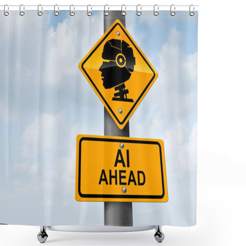 Personality  AI Artificial Intelligence Warning Sign As Job Displacement With A Robot And Robotic Technology Concept As A Traffic Sign With A Futuristic Humanoid Cyborg Icon As A Symbol. Shower Curtains