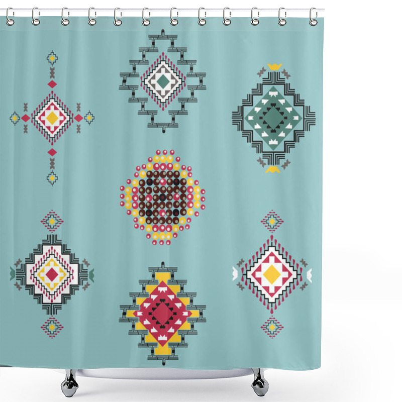 Personality  Vector Set Of Decorative Ethnic With American Indian Motifs Shower Curtains