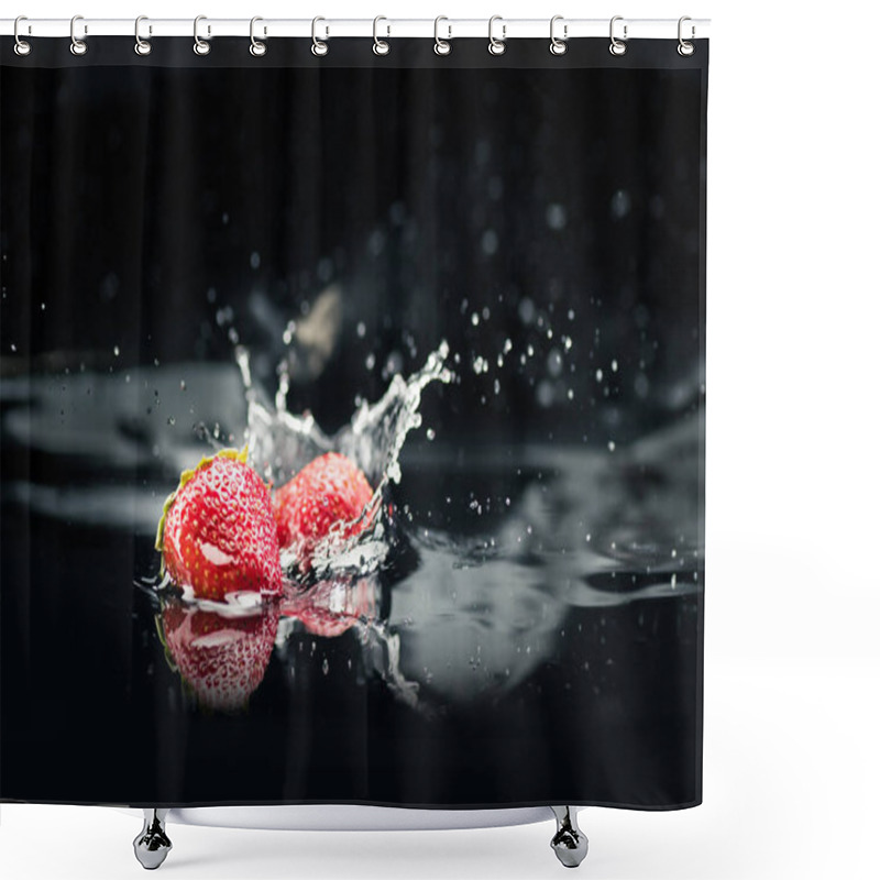 Personality  Ripe Strawberries Falling In Water Shower Curtains