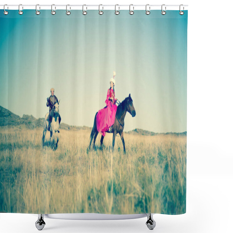 Personality  Kazakh Woman And Man In National Costumes Shower Curtains