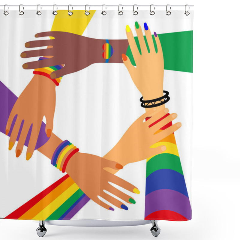 Personality  LGBT Pride Month Holiday, People Are Holding Hands. LGBTQ Vector Illustration Shower Curtains