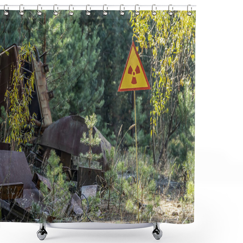 Personality  Sign Of Radiation Hazard On The Background Of Radioactive Garbage Shower Curtains