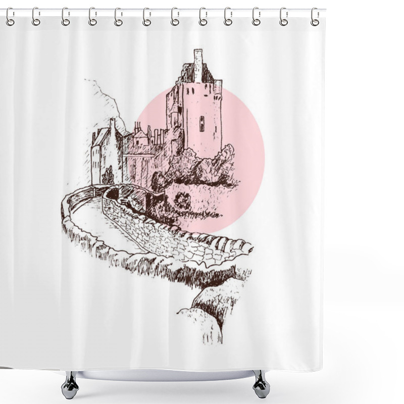 Personality  Scottish Castle With Towers And Stone Walls Vector Illustration Shower Curtains