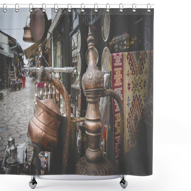 Personality  Copper Product As Souvenir For Visitors And Tourists In Old Town Shower Curtains