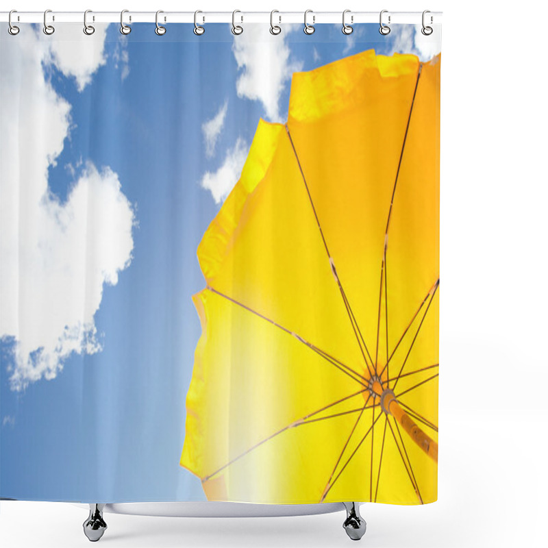 Personality  Yellow Umbrella On Blue Sky With Clouds Shower Curtains