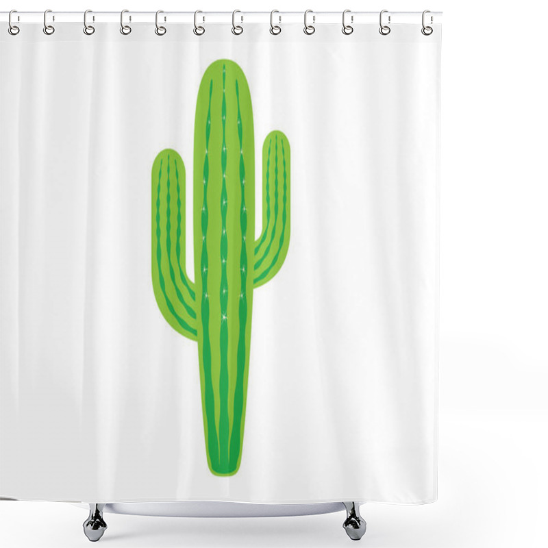 Personality  Green Saguaro Cactus Icon Vector. Fresh Green Cactus Isolated On A White Background. Green Cactus With Prickles Clip Art Shower Curtains