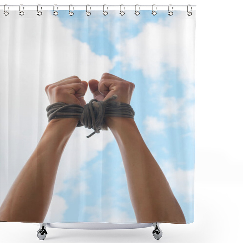 Personality  Three Pairs Of Human Hands Tied Up Together Shower Curtains