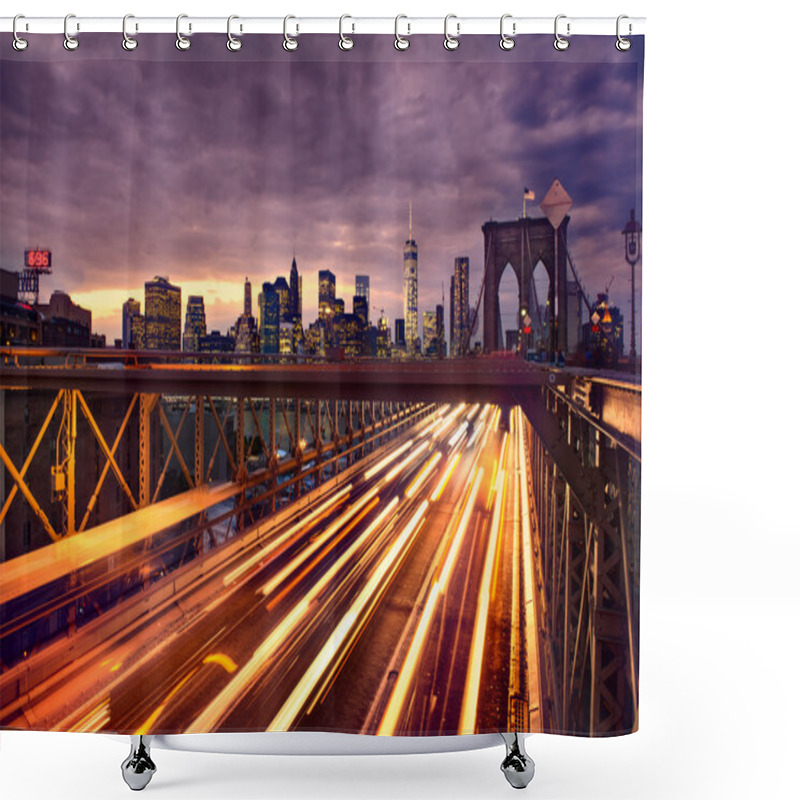 Personality  Night Car Traffic On Brooklyn Bridge In New York City Shower Curtains