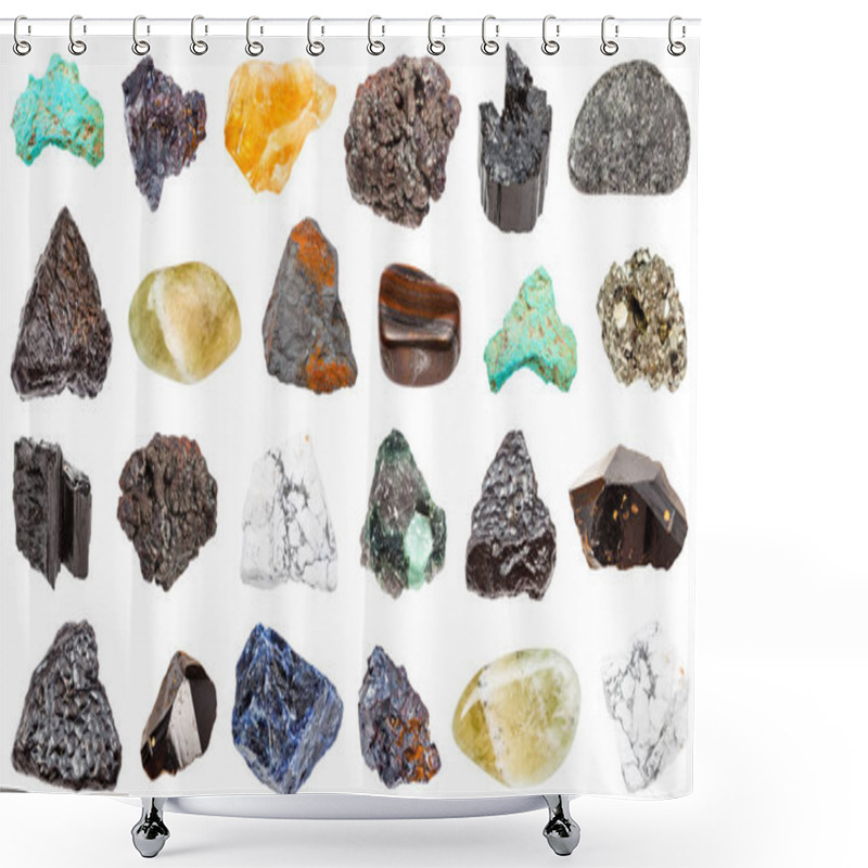 Personality  Collection Of Minerals Isolated On White Shower Curtains