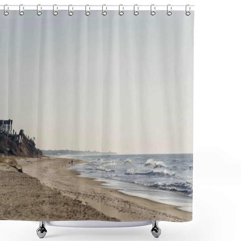 Personality  Scenic View Of Atlantic Ocean Sand And Waves In Montauk In Long Island Shower Curtains