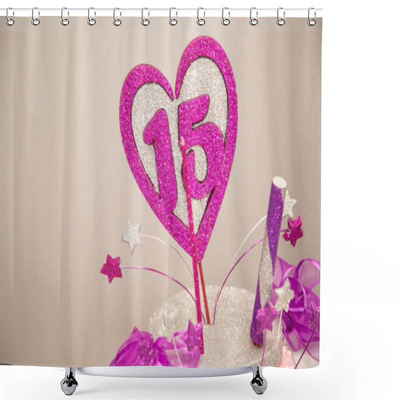 Personality  15 Years Birthday Party Cake Shower Curtains